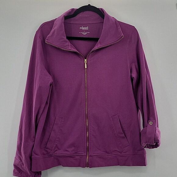 3For$20 Relaxed Purple zip up jacket  size L - Picture 1 of 8